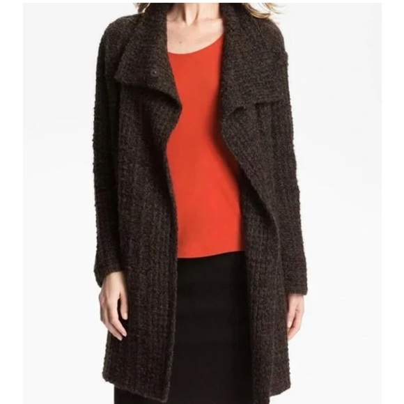 Eileen Fisher wool alpaca chunky knit Brown Long Cardigan Sweater system neutral - Picture 2 of 14